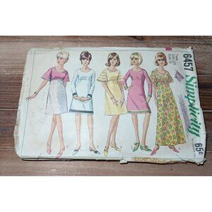 Simplicity 6457 Teen 12T Empire Dress Short Bell Sleeves Long Maxi Vintage 1966